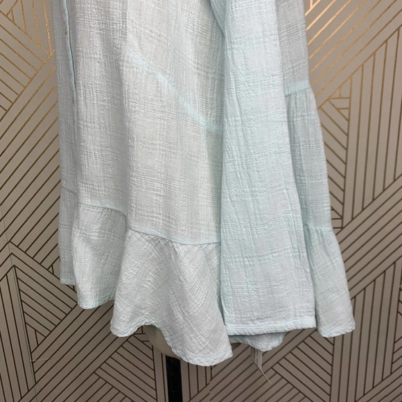 Wrap London Button Front Peplum‎ Linen Top Blouse in Mint Blue Size US 8 - Picture 6 of 12